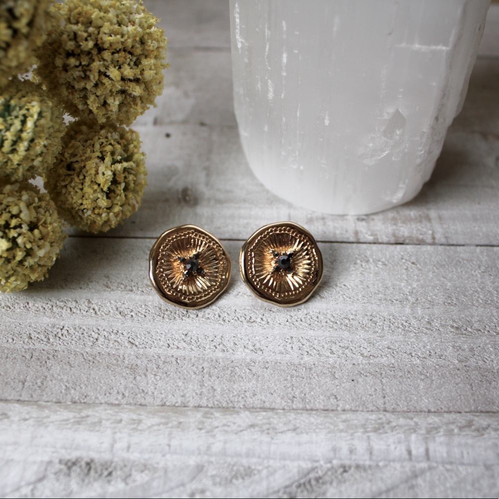 Gold Hematite Statement Stud Earrings